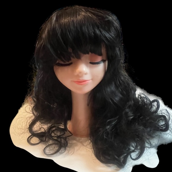 Curly Long Black Wig with Bang Full Cap - Picture 4 of 7